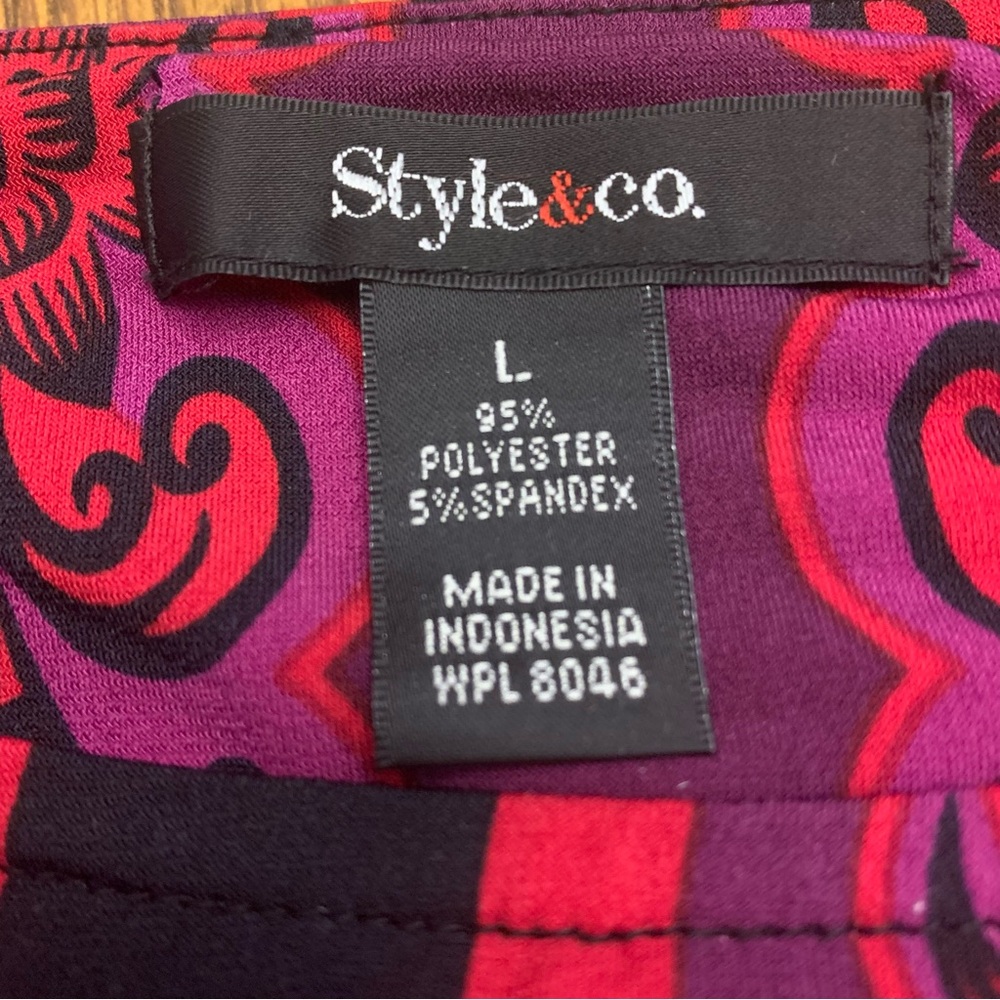 Style & Co. Red and Purple Swirl Design 3/4 Sleeve Dress Size L - Picture 10 of 10